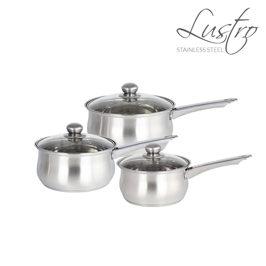 SQ Professional Stainless Steel Saucepan 3pc Set Lustro 18cm-22cm Silver