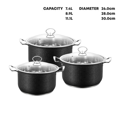 SQ Professional Epoque Stainless Steel Stockpot 3pc Set 26cm-30cm