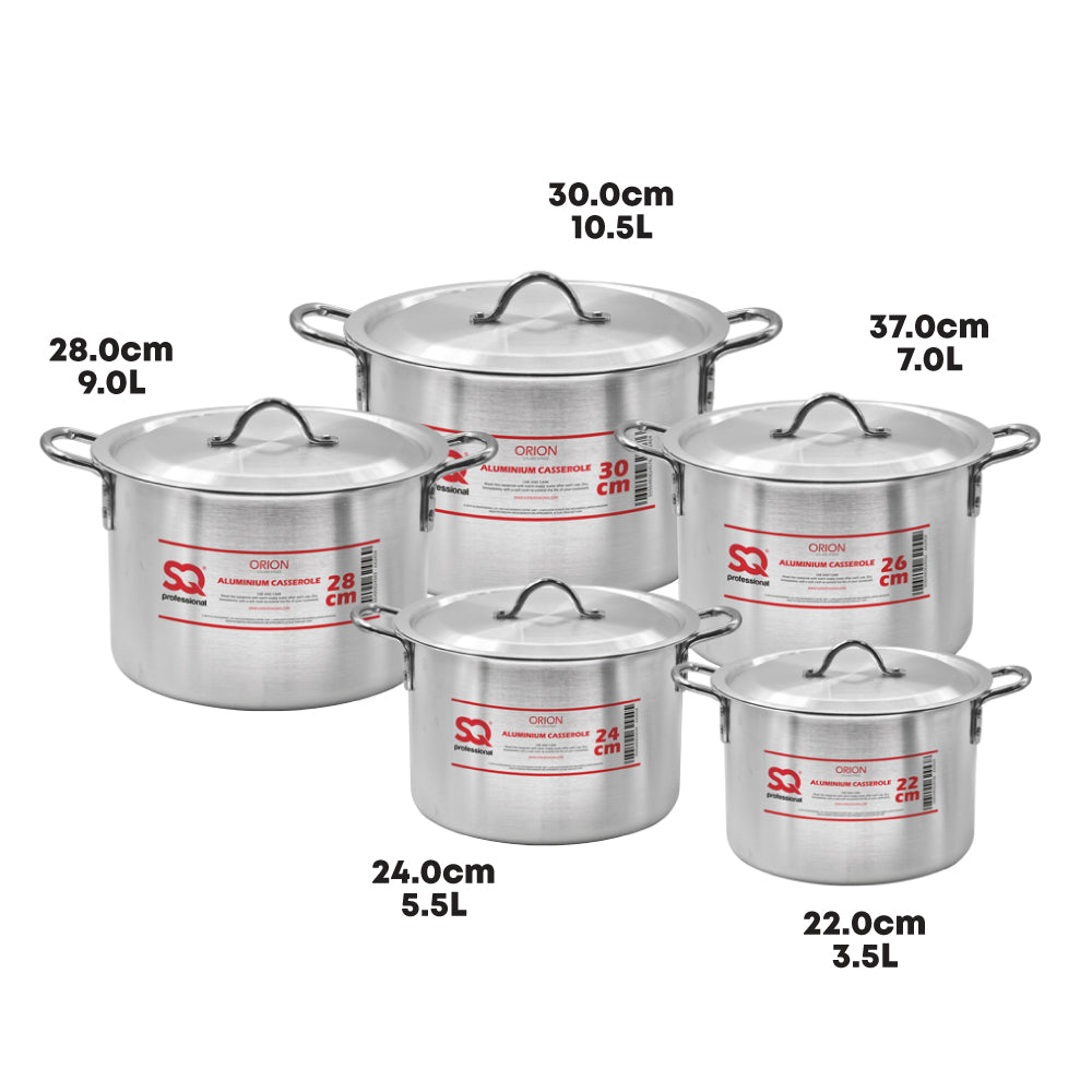 SQ Professional Aluminium Casserole 5pc Set Orion 22cm-30cm