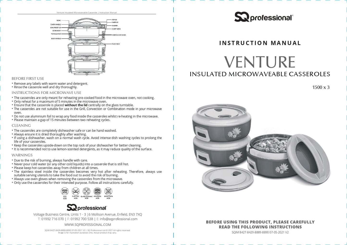 SQ Professional Venture Insulated Microwaveable Casserole Set 3x1.5L